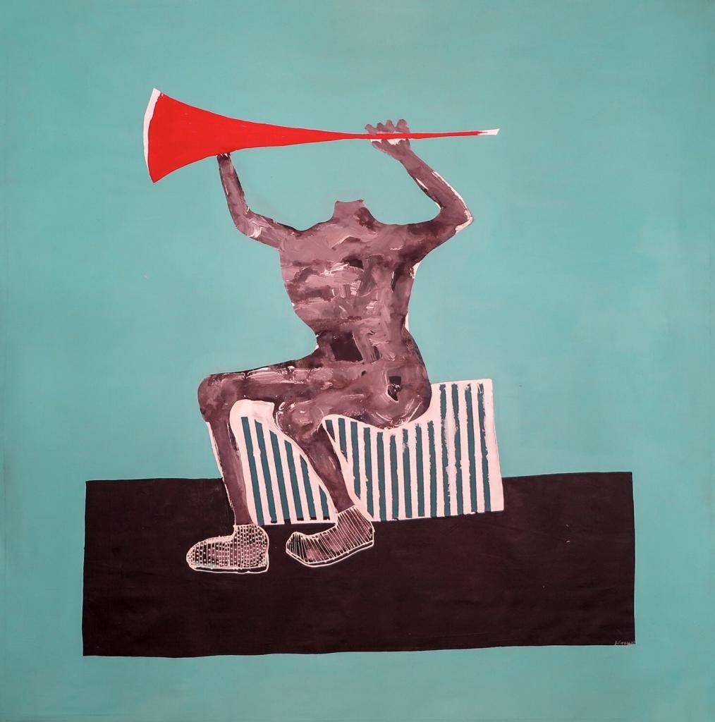 Amadou SANOGO « Le raisonnement des sans têtes »,2016 Peinture, Acrylique sur toile, 153 x 144cm © MAGNIN­-A-Courtesy Galerie MAGNIN­A, Paris