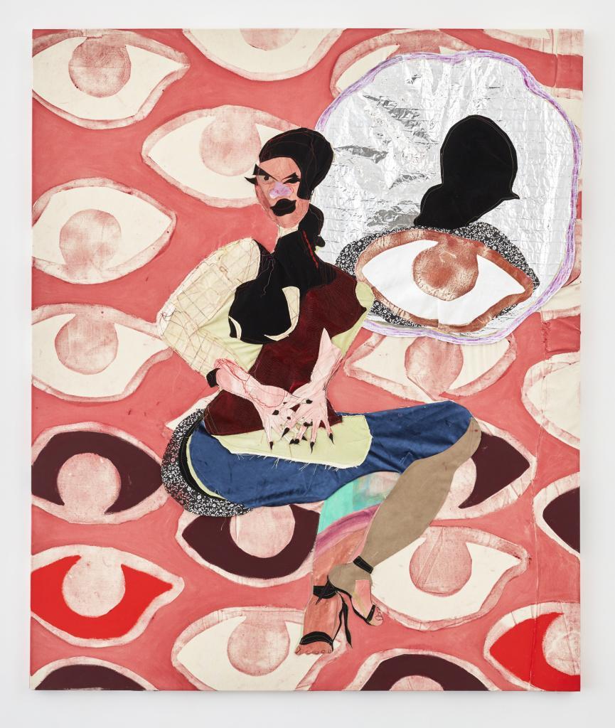 artskop Tschabalala Self, Perched, 2016. Oil, acrylic, flashe, handmade paper, fabric, and found material. Courtesy of the artist and Kate Werble Gallery, New York. Photo: Elizabeth Bernstein