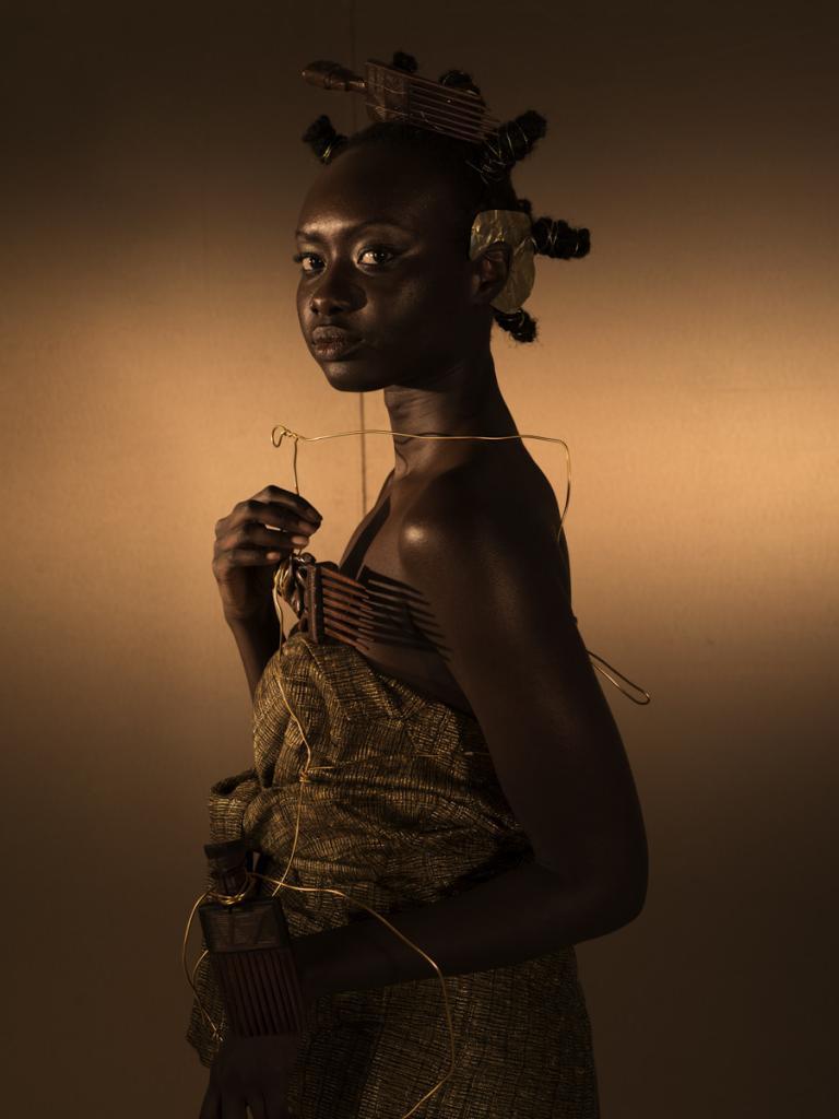 DJENEBA ADUAYOM Black Gold 3 (2018), from the series “Kisanola” Chromaluxe semi-matte metal print 80x120cm - Ed 4 Courtesy of the artist, Didier Claes Gallery & Galerie Number 8