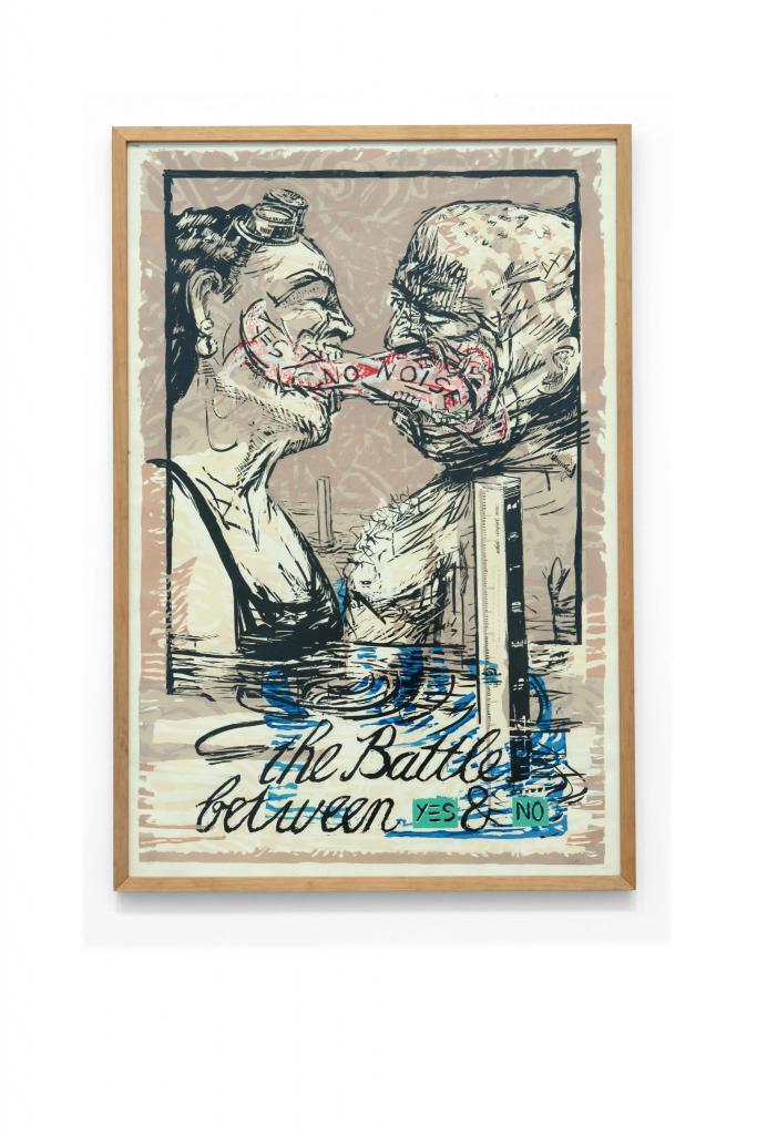 William Kentridge, The Battle between yes and no, Drawing, screenprint edition of 25, 1987, 159 x 111 cm, © William Kentridge