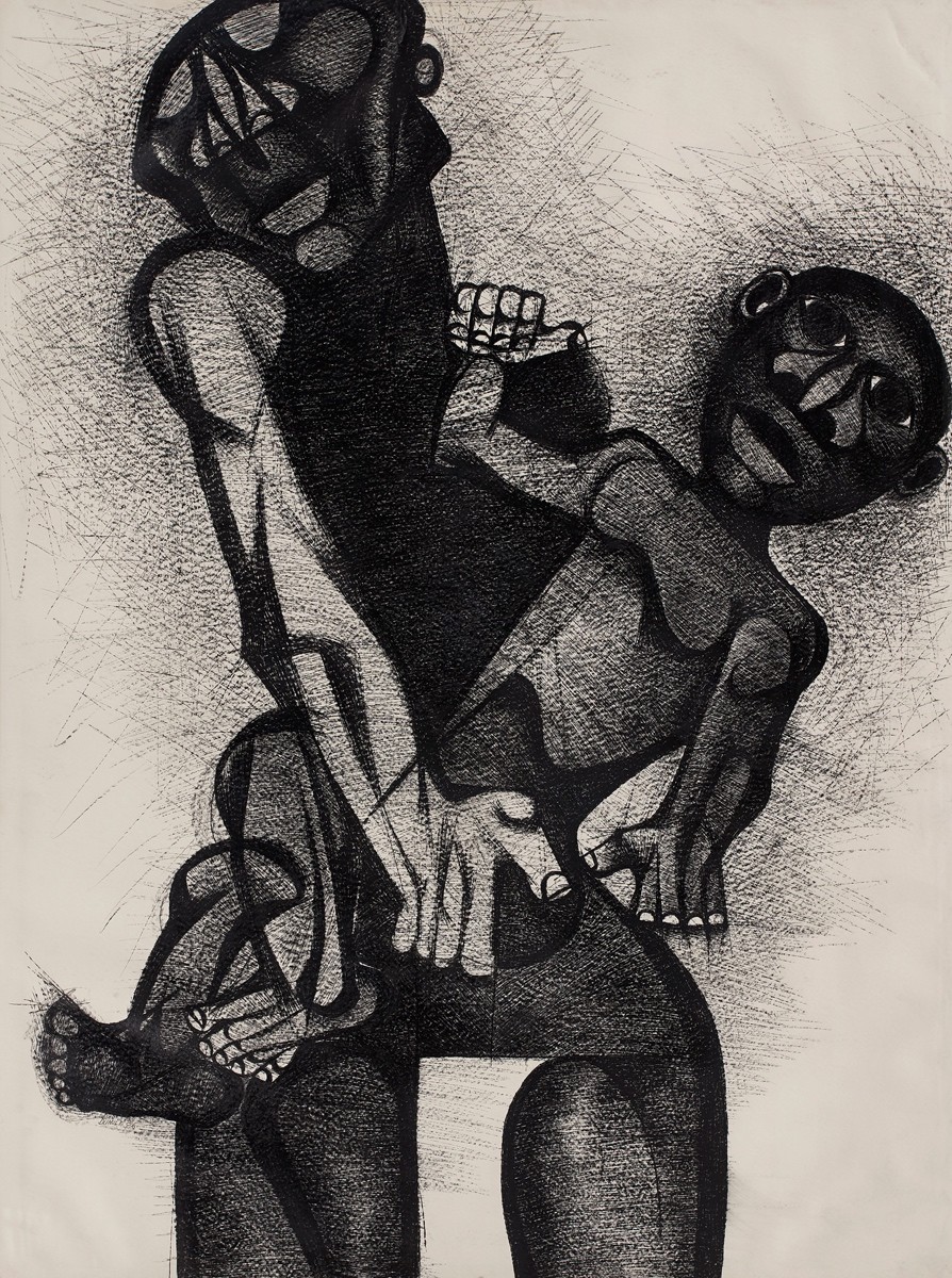 Dumile Feni South African 1942–1991 Mother and child 1986 R 500,000 - R 700,000 charcoal on paper signed and dated bottom left 158 x 119 cm Modern & Contemporary Art Aspire Auction 1st September 2019 Cape Town