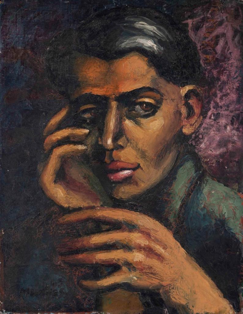Johannes Meintjes South African 1923–1980 Man with Hands 1945 R 80,000 - R 120,000 oil on panel signed and dated bottom left 43 x 35 cm Modern & Contemporary Art Aspire Auction 1st September 2019 Cape Town
