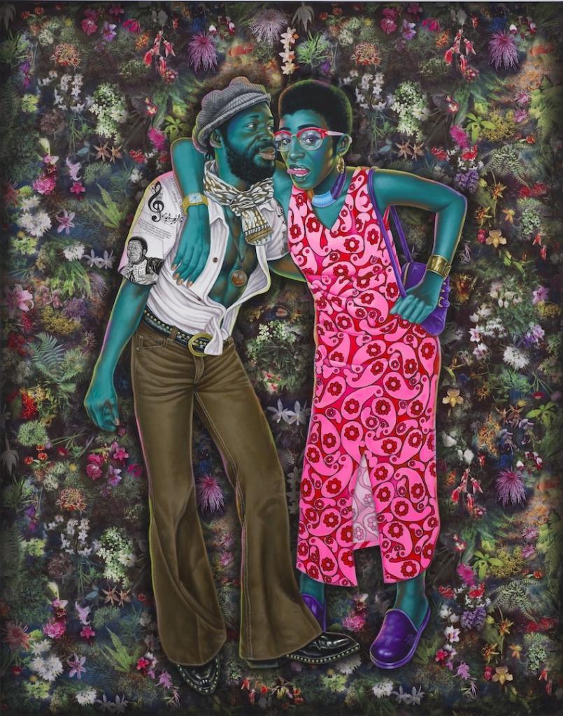 JP Mika Les Amoureux ya mboka lipopo, 2019 Acrylique et encre de Chine sur tissu 165 x 135 cm © ADAGP, JP Mika, Kleinefenn courtesy Galerie MAGNIN-A, Paris