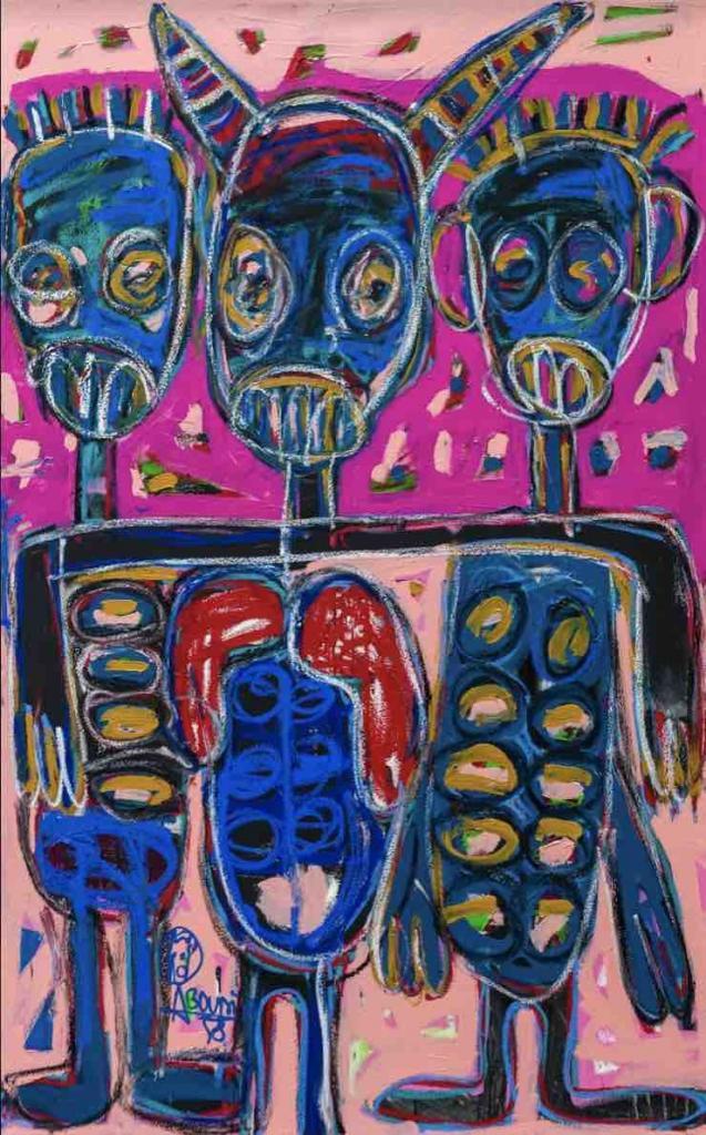 Aboudia, Masquerade #14 , 2019. Technique mixte sur toile. 200 x 125 cm. © Copyright Aboudia. Avec l'aimable autorisation de la galerie Cécile Fakhoury