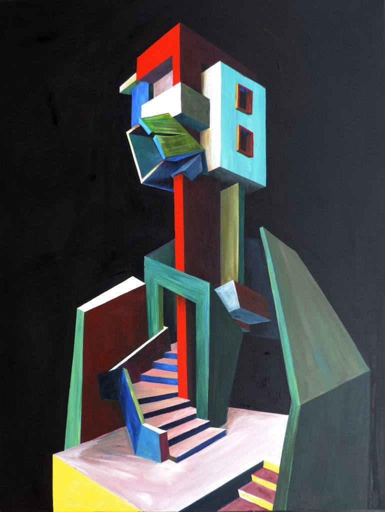 Patrick Akpojotor, Self Portrait(Impression od Place), 2019. Acrylic on canvas. 122 x 92 cm. 48 x36 In. © Copyright the artist. Courtesy SMO Contemporary