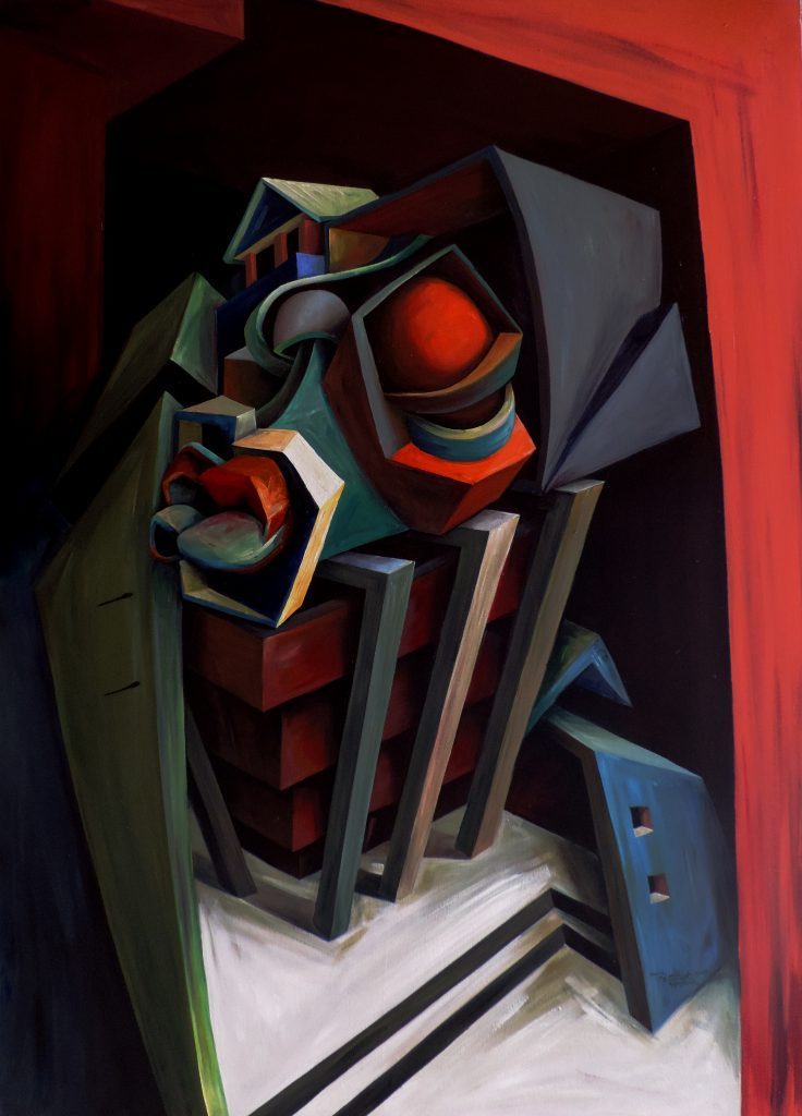 Patrick Akpojotor, Citizen of The World, 2019. Acrylic on canvas. 122x 92 cm. 48 x 36 in. © Copyright the artist. Courtesy SMO Contemporary.