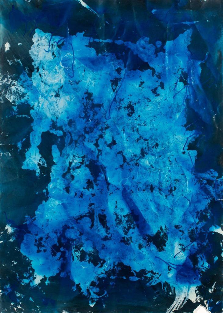 Moshekwa Langa b.1975 South Africa Untitled (Blue Ink) 2010 enamel, ink and watercolour on card 139 x 99 cm ZAR 300 000 – 400 000 USD 21 000 – 28 000 EURO 18 900 – 25 200