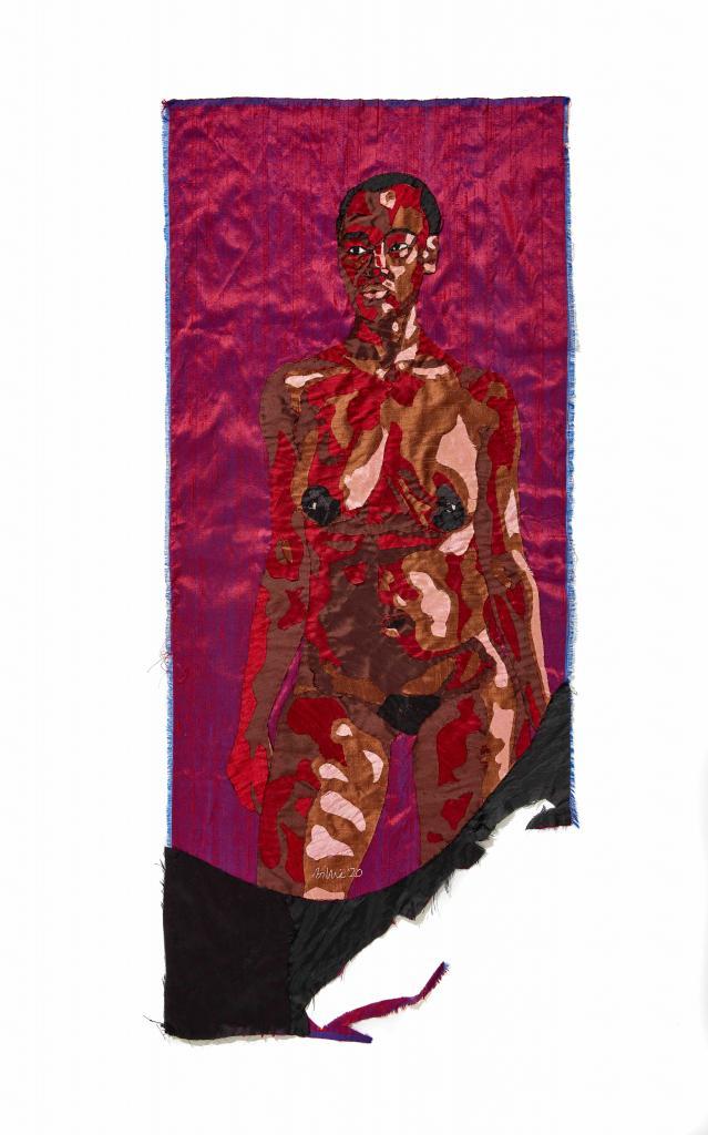 Billie Zangewa, Am I enough? Soie brodée / Embroidered silk 114 x 49 cm ; 44 7/8 x 19 1/4 in.
