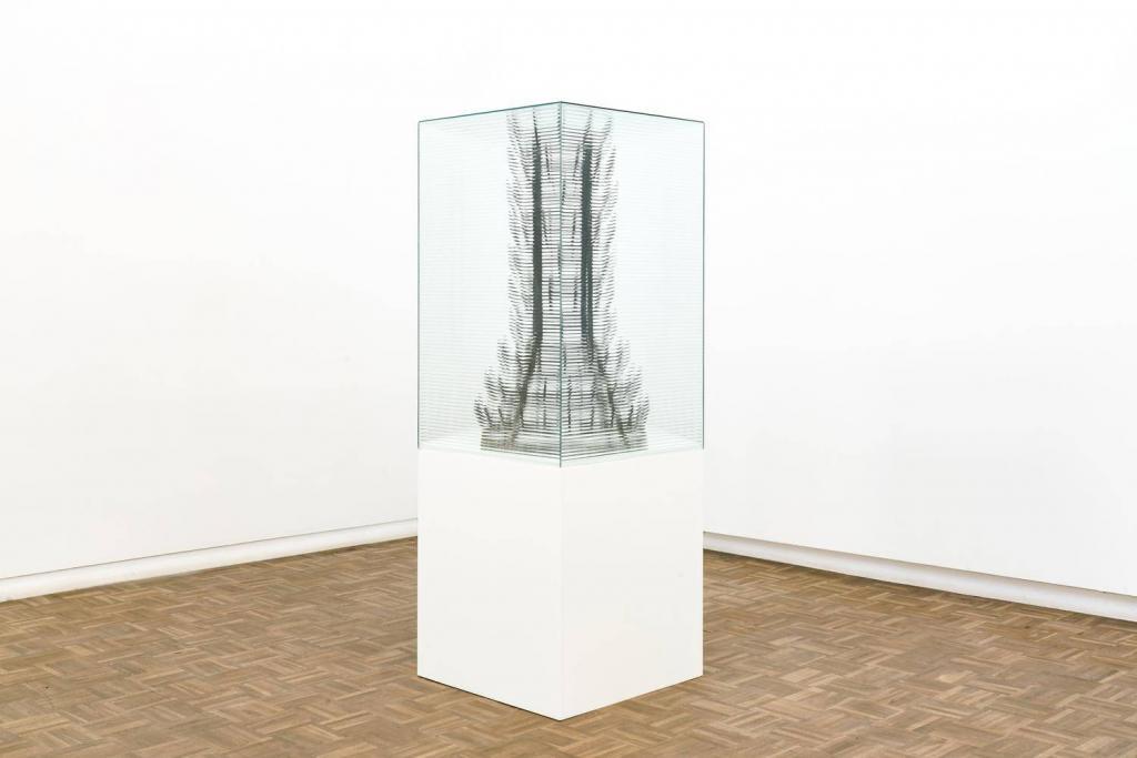 James Webb, This is where I leave you (A map of the heavens; manmade, fallible. A tower of celestial Babel) (2020) | French bottle dryer, vitrine, plinth ; 176 x 64 x 64 cm