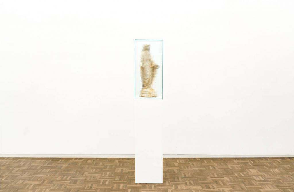 James Webb, This is where I leave you (Mother of the lost; the one who hears the cries of the world) (2020) | Wrought-iron Madonna statue, vitrine, plinth ; 156 x 30 x 30 cm