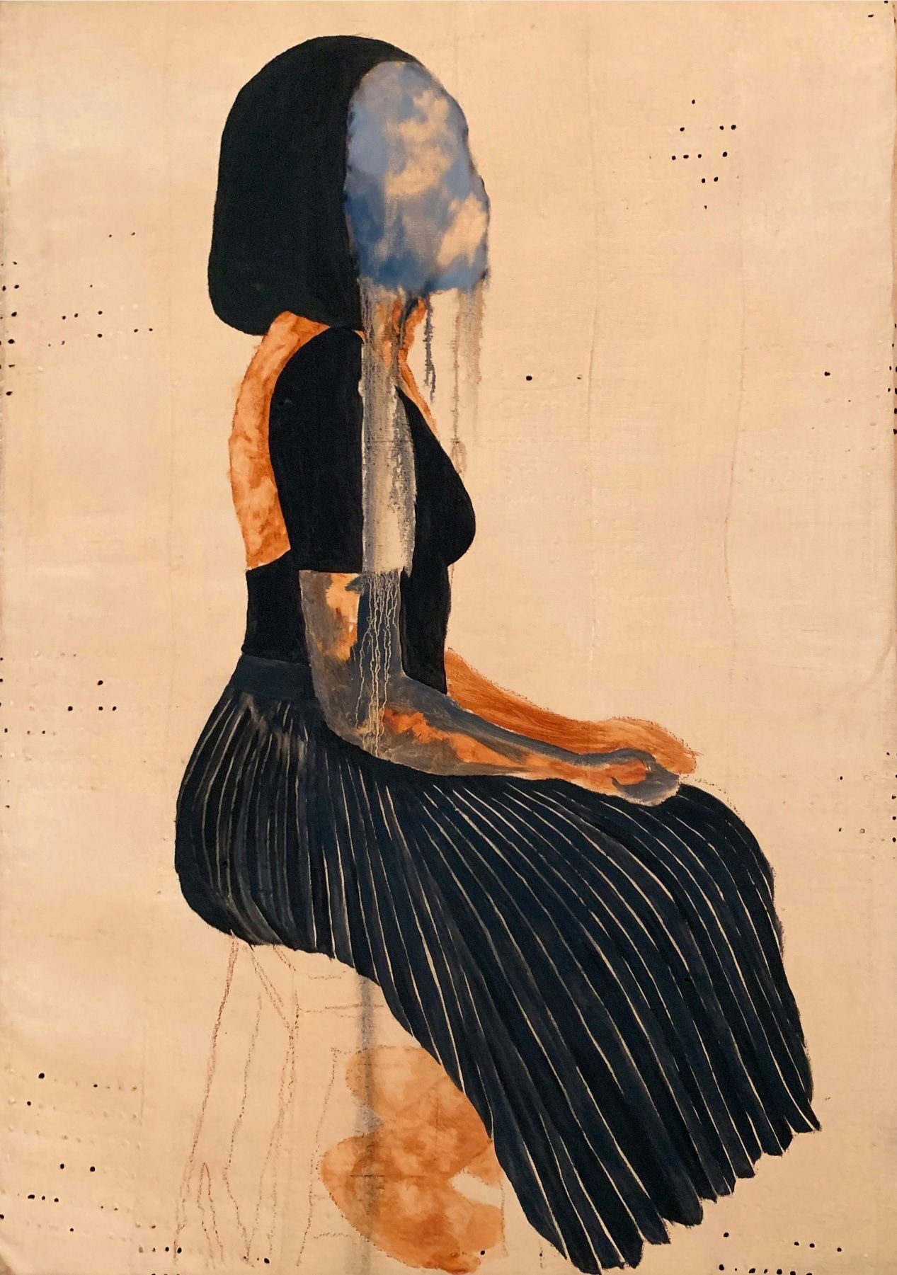 Nengi Omuku, Funke 1, 2019, Oil on Sanyan, 91 x 61 cm, Courtesy Kristin Hjellegjerde .