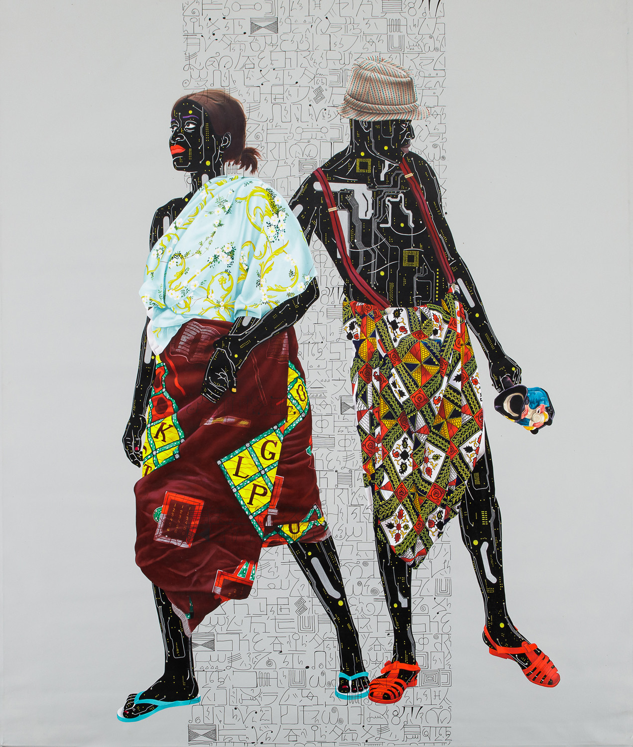 Eddy Kamuanga (born 1991, Democratic Republic of the Congo) 2018 Oil on canvas Signed and dated on the top part of the canvas 204 x 184 cmExceptional performance for Modern and Contemporary Art from Africa at auction in Paris