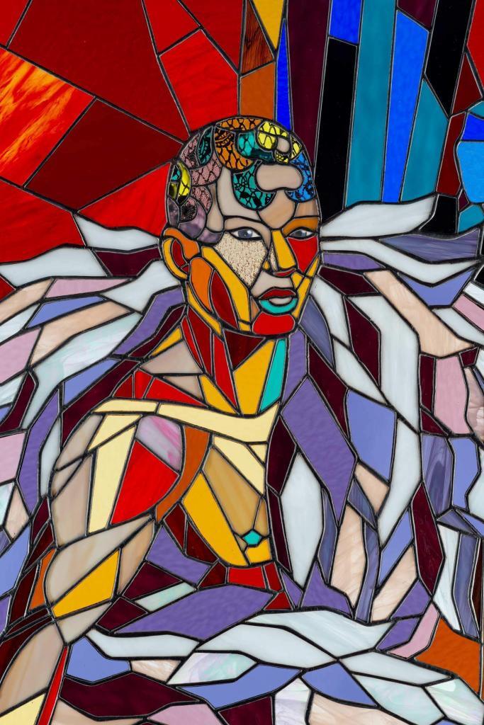 Athi-Patra Ruga, A Sight/Site For Contemplation (Detail), 2020. Stained glass, lead, and powder-coated steel. Artwork size: 170 x 90 cm. Framed size: 180 x 100 x 4 cm Edition of 2 + 1 AP