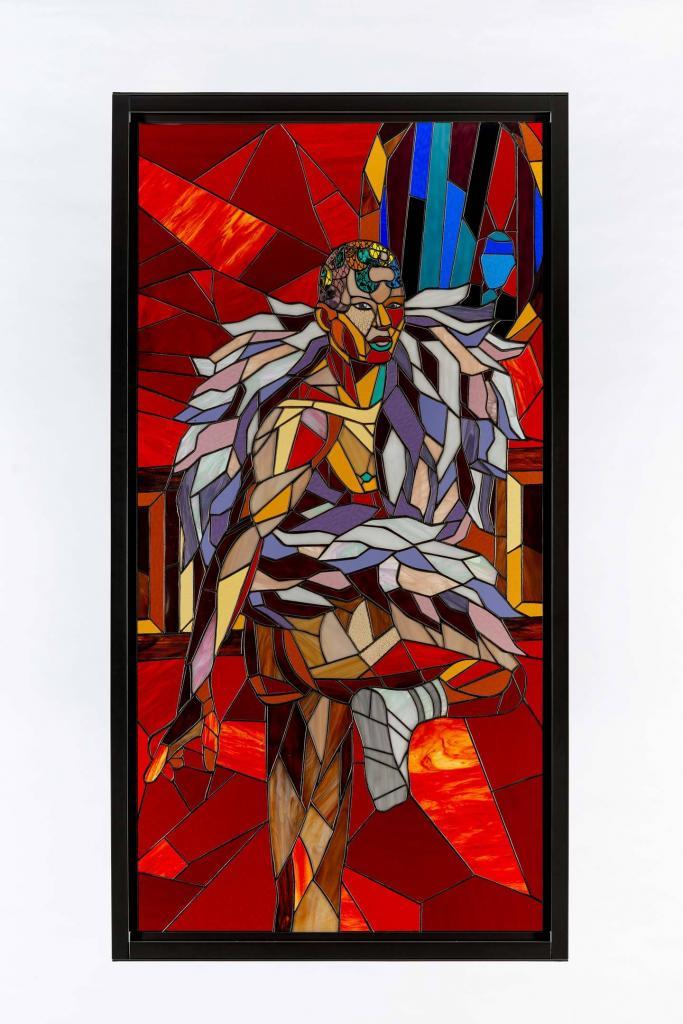Athi-Patra Ruga, A Sight/Site For Contemplation, 2020. Stained glass, lead, and powder-coated steel. Artwork size: 170 x 90 cm. Framed size: 180 x 100 x 4 cm Edition of 2 + 1 AP