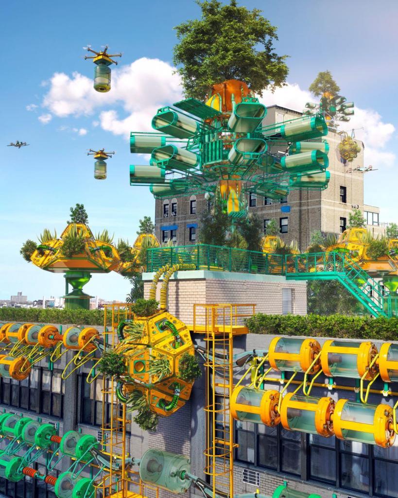 Olalekan Jeyifous, Crown Heighs rooftop rainwater harvest © Olalekan Jeyifous