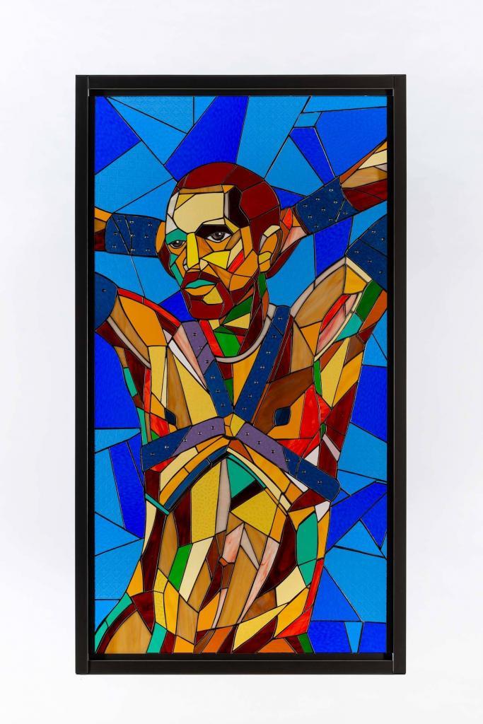 Athi-Patra Ruga, Swazi Youth After, 2019. Stained glass, lead, and powder-coated steel Artwork size: 170 x 90 cm Framed size: 180 x 100 x 4 cm Edition of 2 + 1 AP Courtesy WHATIFTHEWORLD