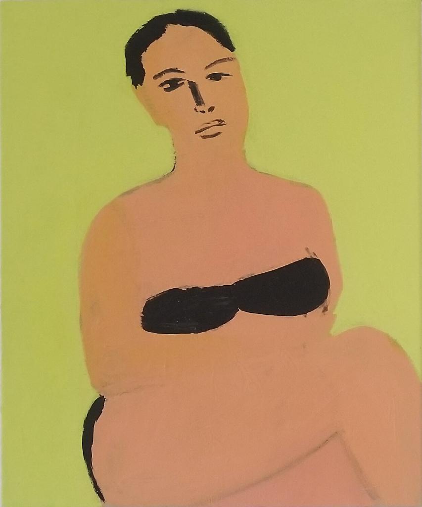 Grégory Olympio, Femme, fond vert, 2020, acrylique sur toile, 55 x 46 cm. Courtesy de l'artiste et de Septieme Gallery