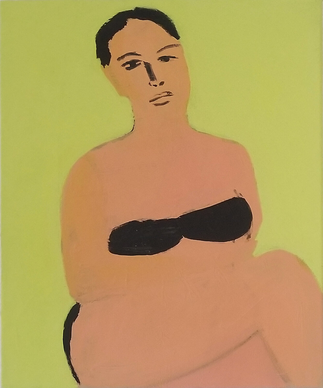 Grégory Olympio, Femme, fond vert, 2020, acrylique sur toile, 55 x 46 cm. Courtesy de l'artiste et de Septieme Gallery