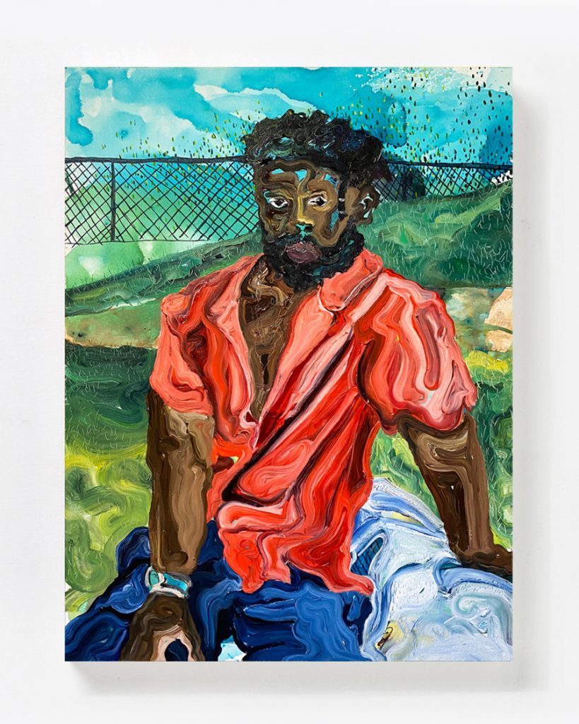 Ludovic Nkoth, On the Fields, 2020, Acrylique sur toile, 101,6 x 76,2 cm. Avec l'aimable autorisation de la galerie Luce