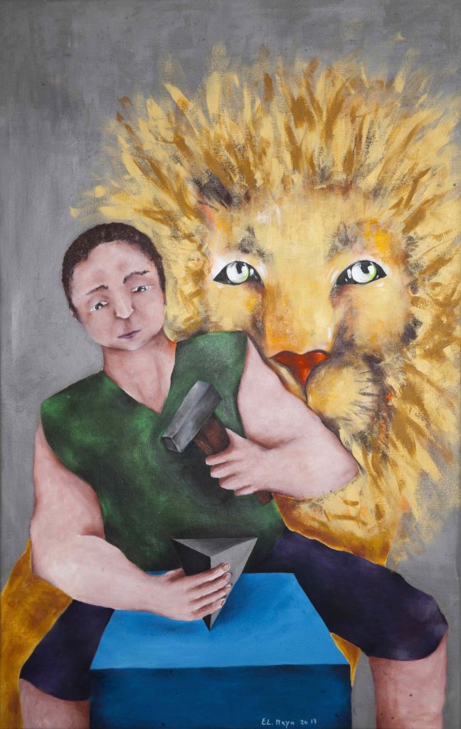 El-Meya, Le Forgeron, 2020 Acrylique sur toile. © galerie rhizome et El-Meya