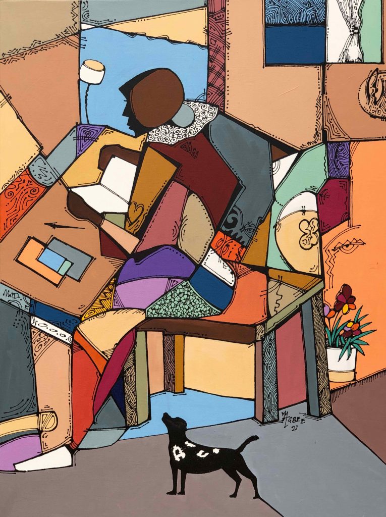 Ben Agbee Knowledge, 2021 Acrylic and Ink on Canvas 101.6 x 76.2cm