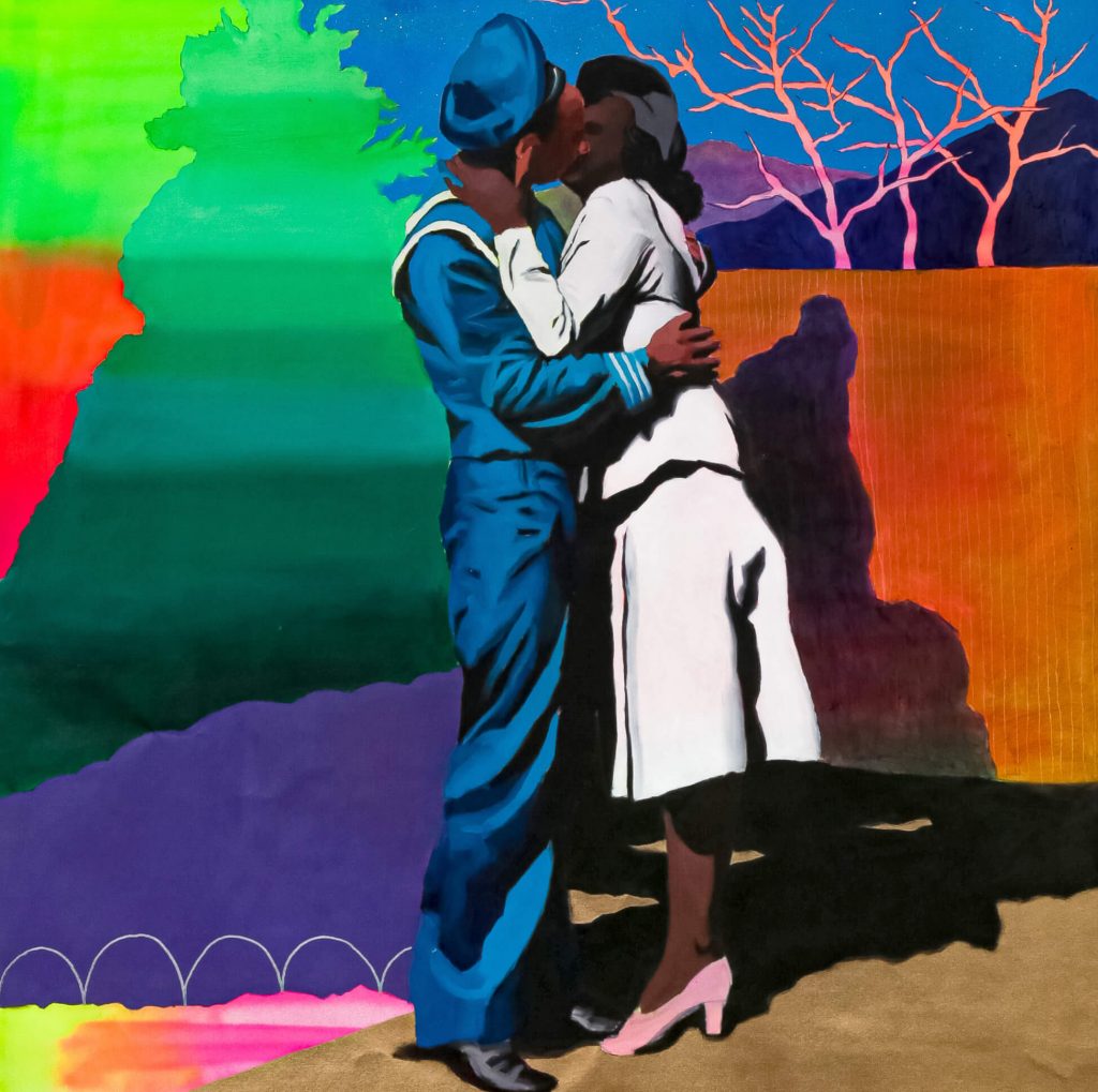 Marlon Amaro, We have love inside of us, 2021, Oil, spray and glitter on canvas, 156 x 153 cm. Courtesy of HOA Galeria.