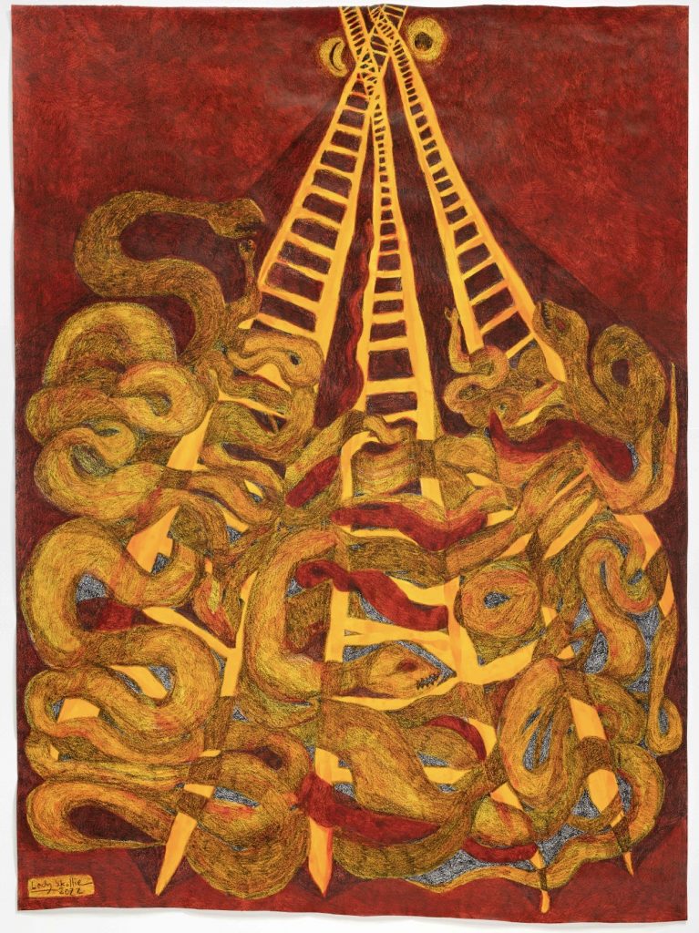 LADY SKOLLIE, SNAKES AND LADDERS - WHO MAKES IT, WHO DOESN'T, MIXED MEDIA ON PAPER, 205 X 150cm, EVERARD READ