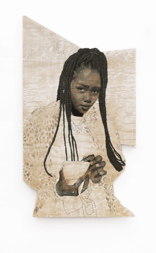 Luyanda Zindela, (Calls Uber) So, new city, new space, met anyone new, 2021 Acrylic Paint, Archival Ink on Pine HR